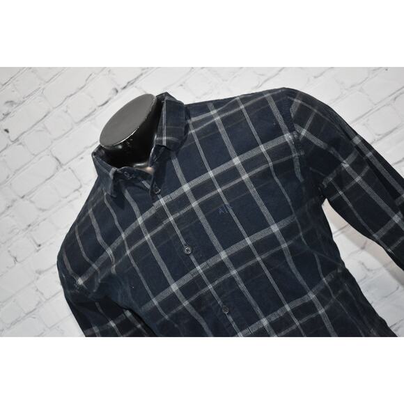 Armani Exchange Dress Shirt Mens Size XL Blue Plaids 100% Long Sleeve - Picture 6 of 6